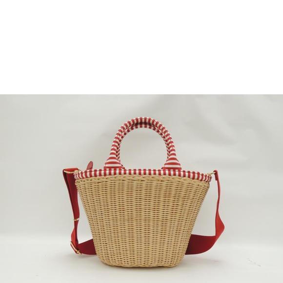 PRADA Handbag Basket Bag Straw Basket Shoulder Wicker Hand Bag Red - Picture 2 of 5